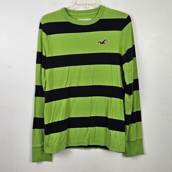 HOLLISTER Blue Green Striped Long Sleeve Crew Neck T-Shirt Men's Size Medium - Picture 10 of 10